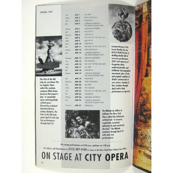 New City Opera Stagebill 1997 Lincoln Center Turandot Puccini Manahan Rowland - Picture 6 of 10
